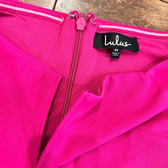 Lulu’s Hot Pink off shoulder deep V cleavage mini dress - Picture 2 of 4